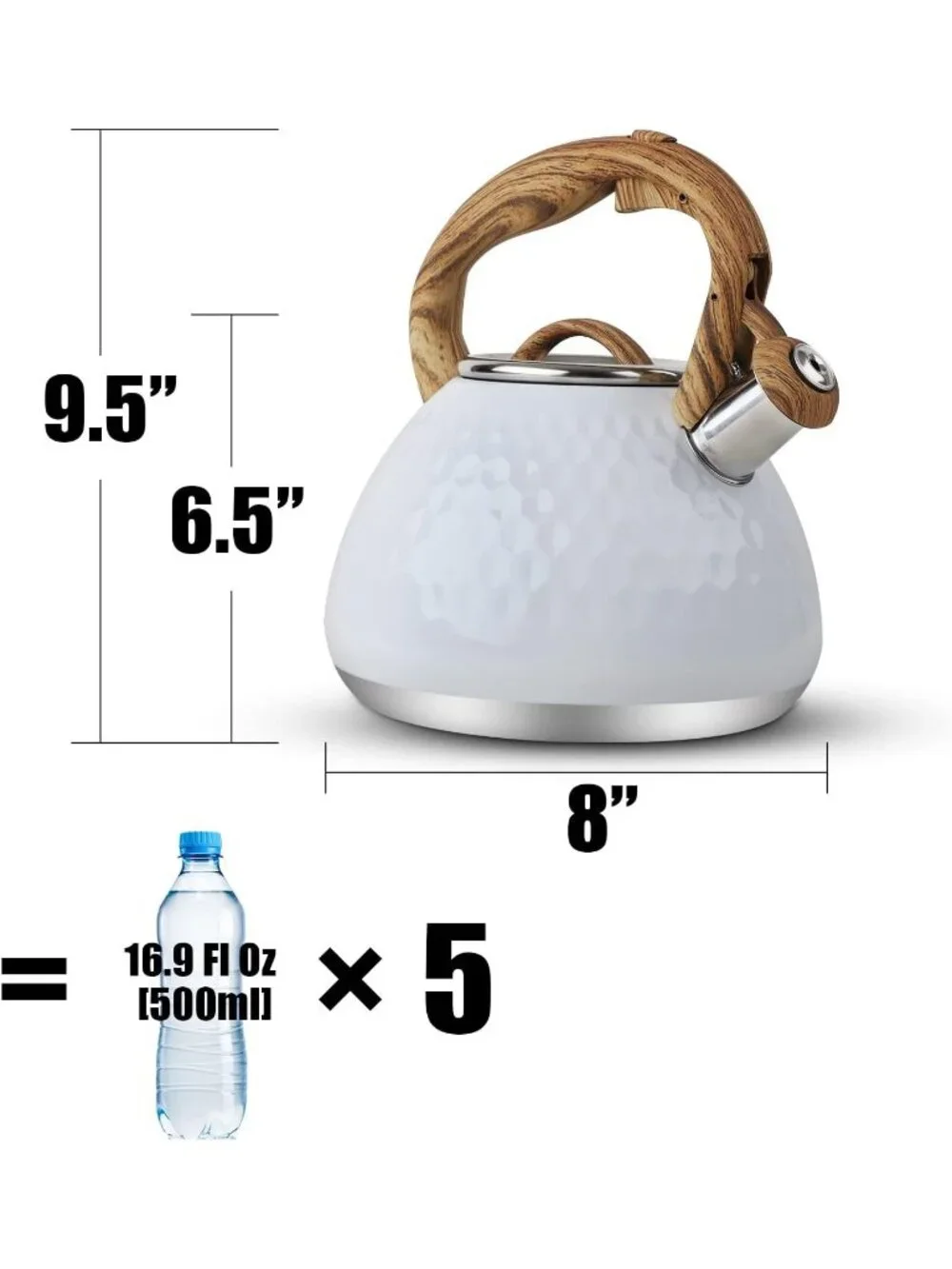 White Kitchen Whistling Tea Kettle 2.7QT Stainless Steel Diamond Design Stovetop